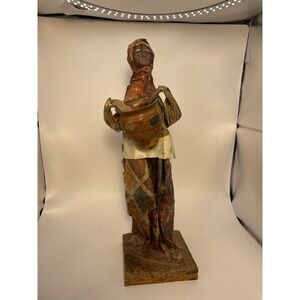 Vintage Mexican Folk Art Paper Mache Figure Handmade Authentic Hardworking Woman